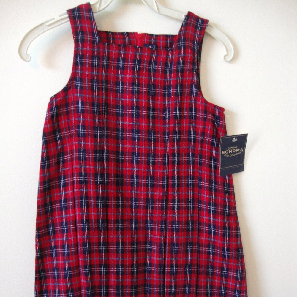 Sonoma Girls Red Plaid Romper Dress - Size 6(L) -  New w/Tags - 1990's NOS